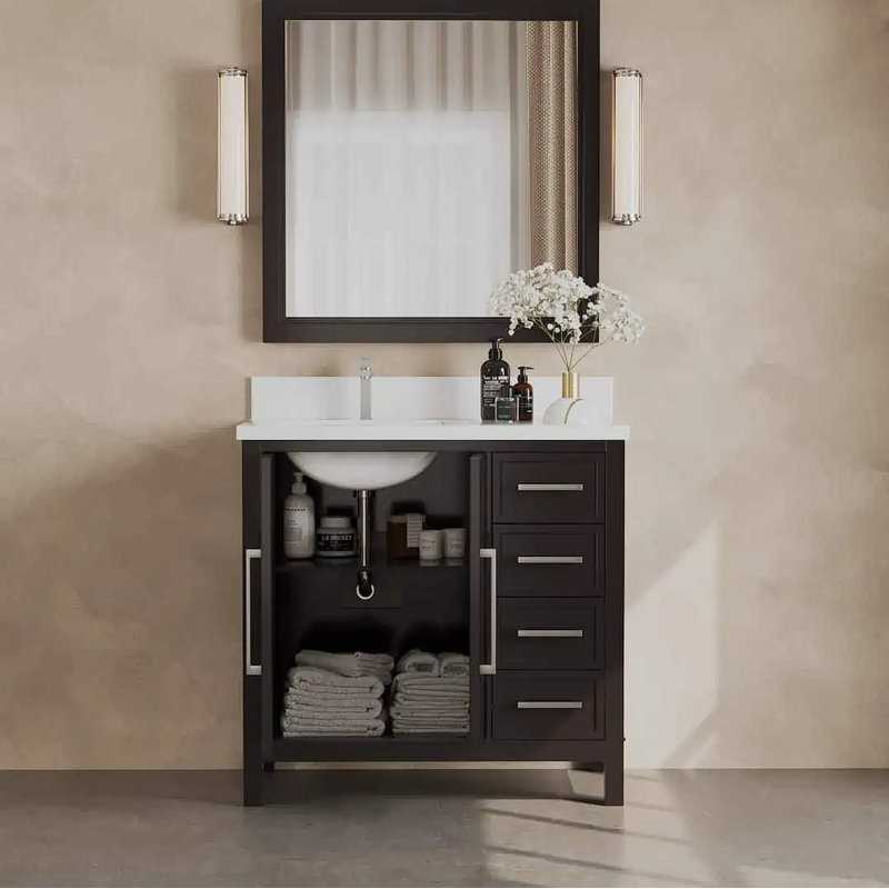 Meuble-lavabo Acadian Merelus, Espresso, Espresso, Chrome poli