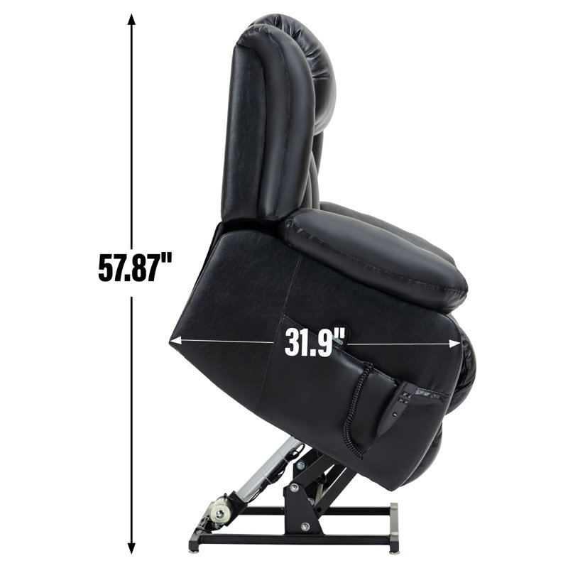 Dual Motor Infinite Position Up To 350 Lbs Electric Medium Size Genuine Leather Power Lift Recliner Chair With 8-Point Vibration Massage And Lumbar Heating