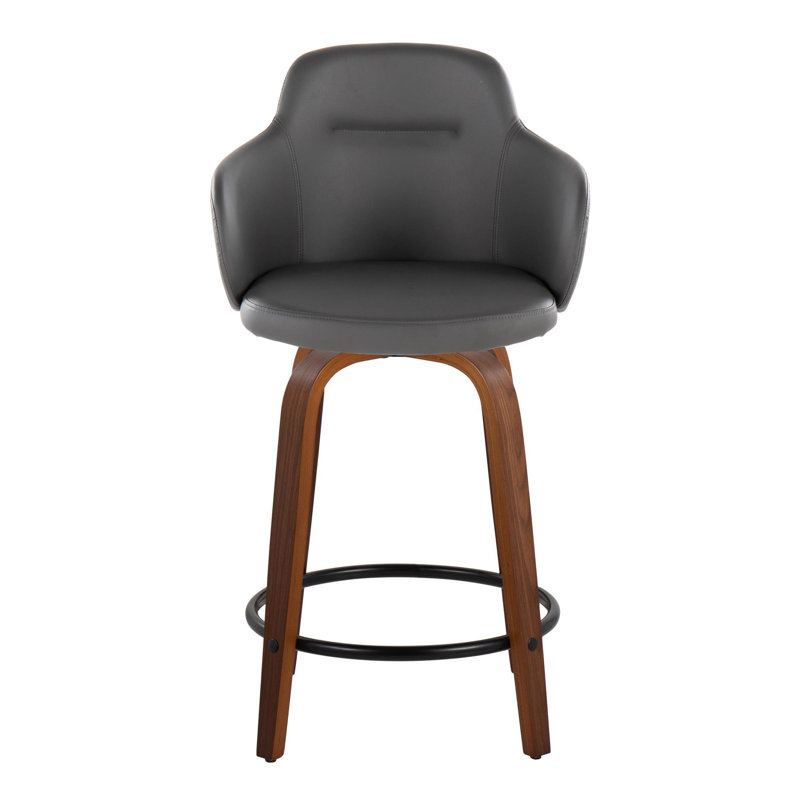 Boyne Swivel Upholstered Counter Stool, Walnut/Black, Gray