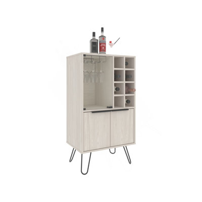 Bar H 43,1 po, avec 2 portes, 9 tablettes et 1 panneau de verre, chêne blanchi