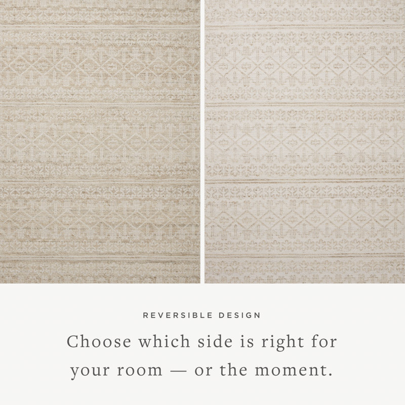 Sand and Ivory Geometric Wool Cotton Flatweave Rug 3'-6" x 5'-6"