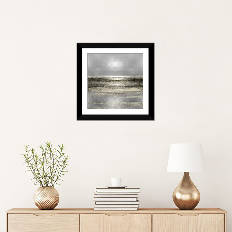 «Silver Seascape I» par Michelle Matthews, impression sur toile tendue, H 16 po x l 16 po x P 1 po, Papier d'art encadré noir