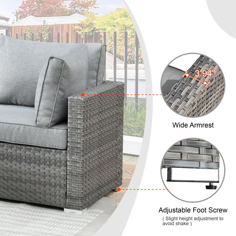Aliva 6 - Person Modular Patio Conversation Set with Cushions, Dark Gray