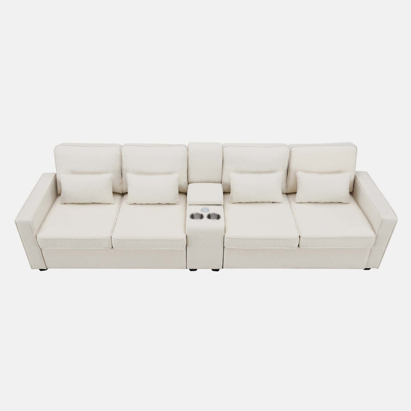 Canapé à accoudoirs carrés 114 po Gokdeniz, 100% polyester beige