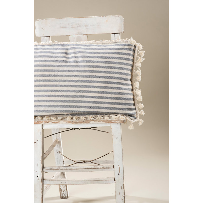 Royale Striped White Rectangular Throw Pillow Cover, Cream/Grey