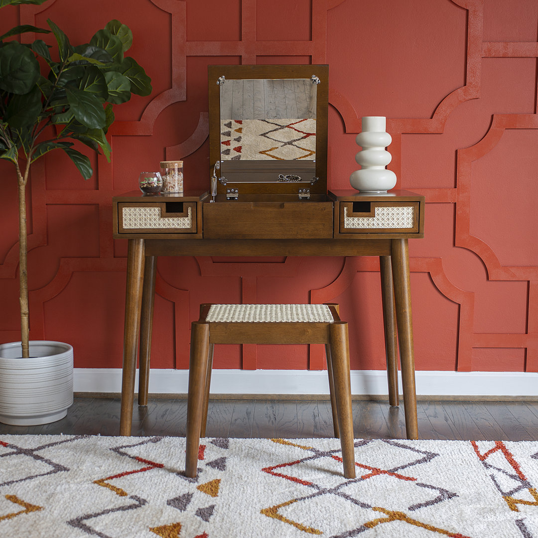 Cristopher 2-Drawer Vanity With Stool Beachcrest Home™