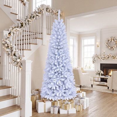 Arbre de Noël artificiel à charnière blanc 84 po avec 300 lumières H 84 po