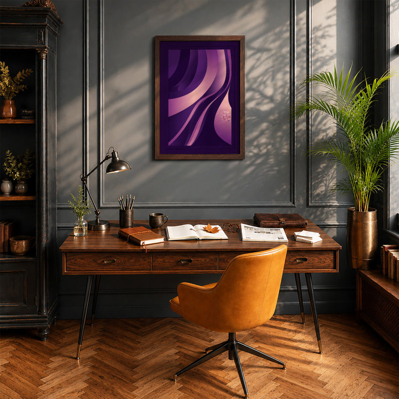 Nocturnal Flow Abstract - Framed Print, A4 - 29.7 x 21.0 cm, Walnut