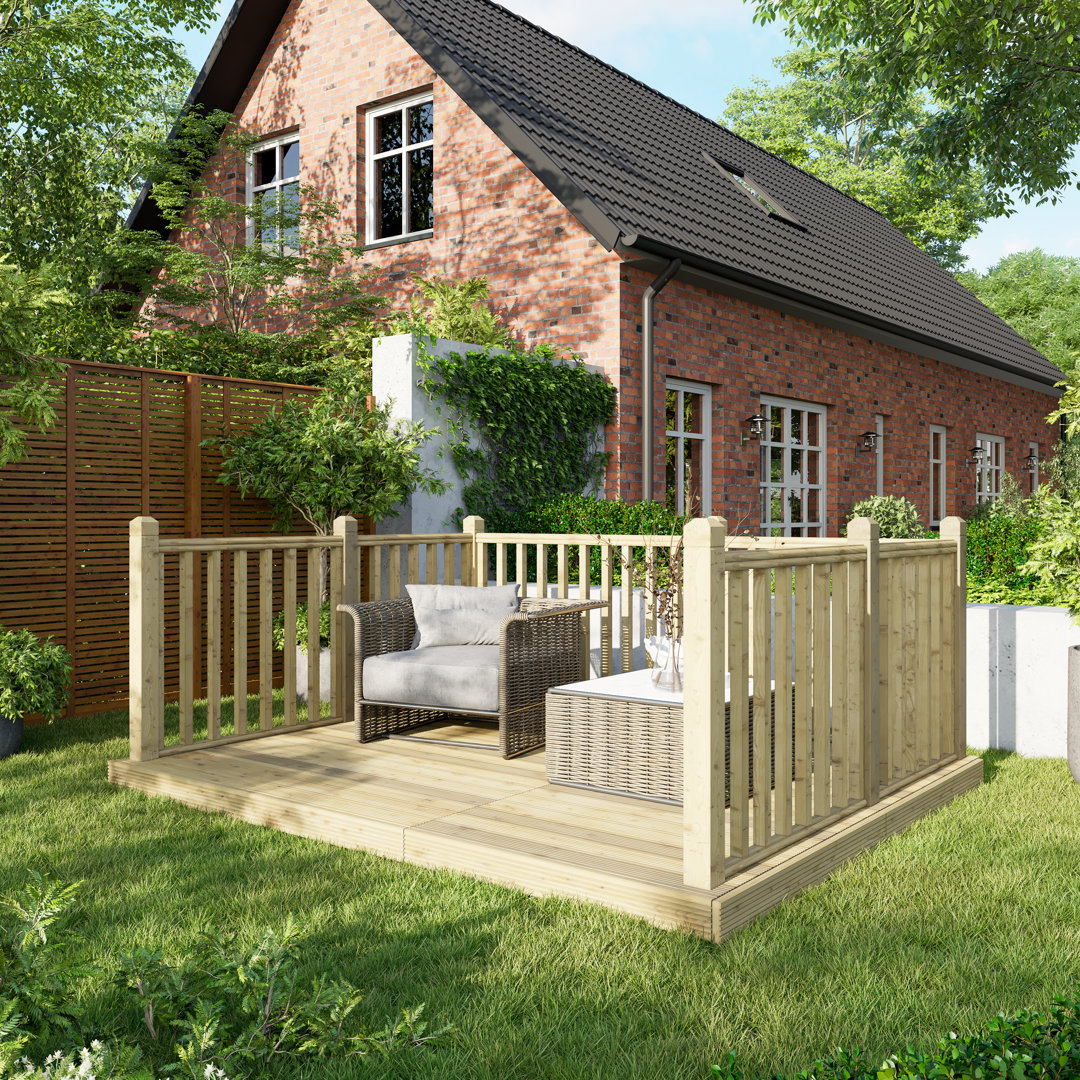 Powersheds 8 x 10ft Timber Pressure Treated Decking Kit - Handrails on Three Sides
