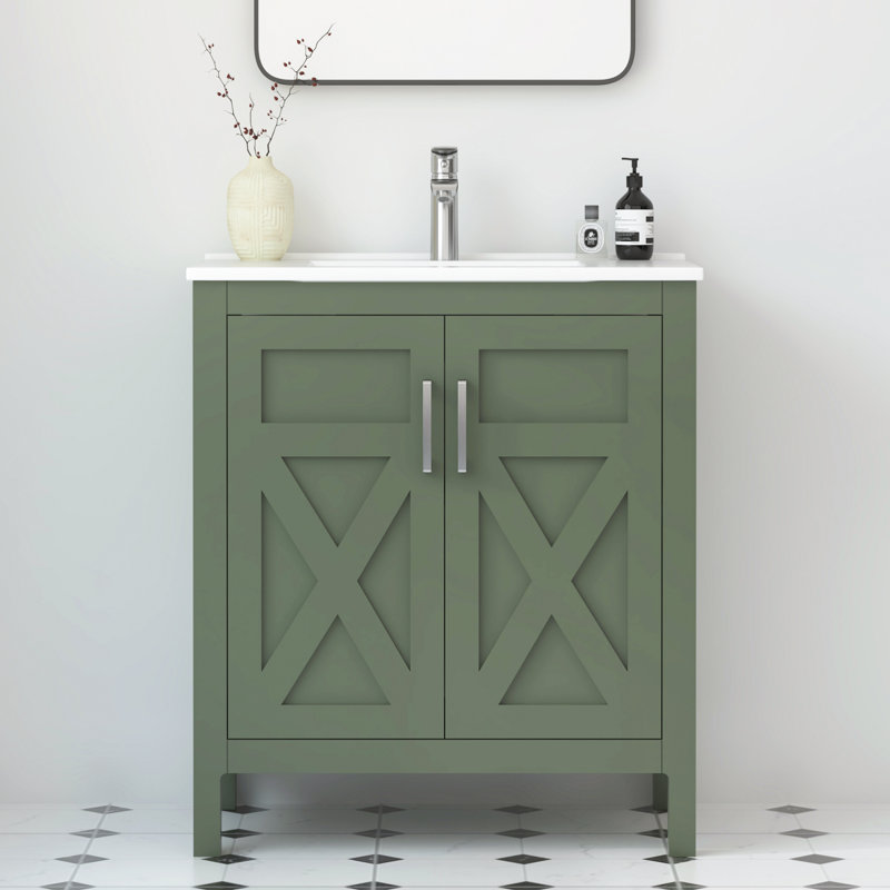 Amandie 30 in. Single Sink Freestanding Bath Vanity in Forest Green with White Ceramic Top, Forest Green