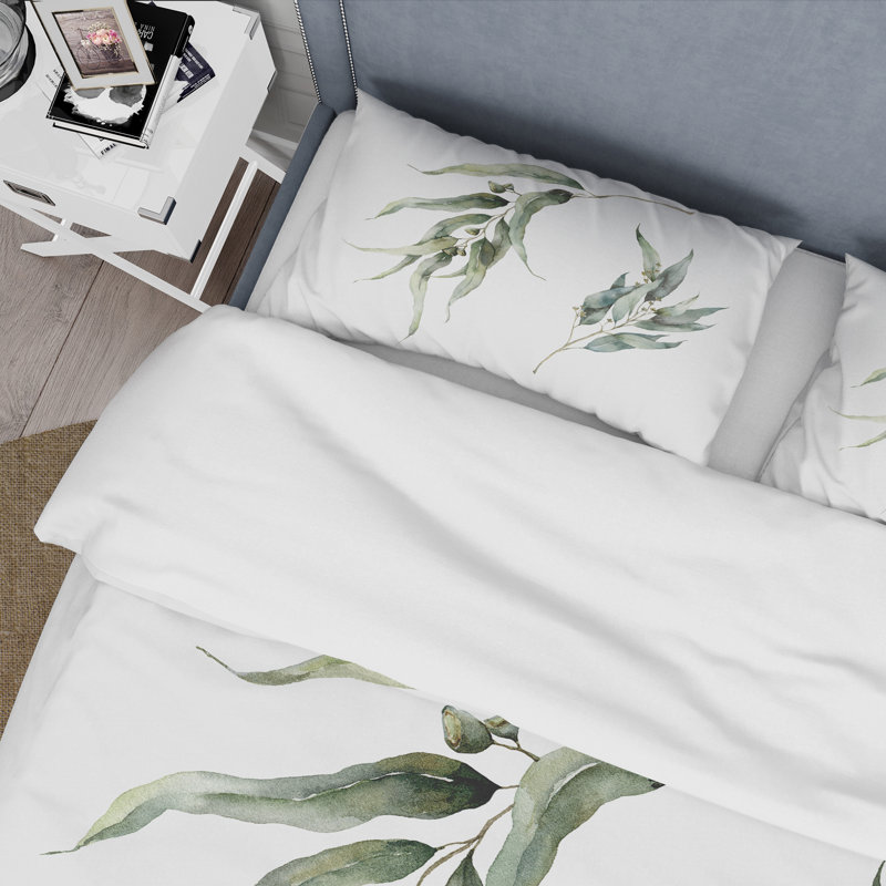 Branches d'eucalyptus minimalistes - Ensemble de housse de couette traditionnel - Microfibre de polyester