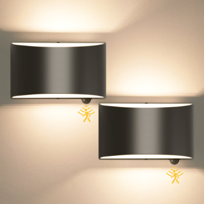 Acton Modern Rechargeable Wall Sconces, Black, 3000K, Motion Sensor, Rectangle Shape, 12W LED