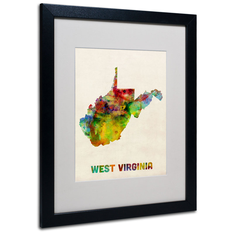 "" west virginie map "par michael thompsett, impression encadrée, Noir, H 20 po x l 16 po x P 0,5 po