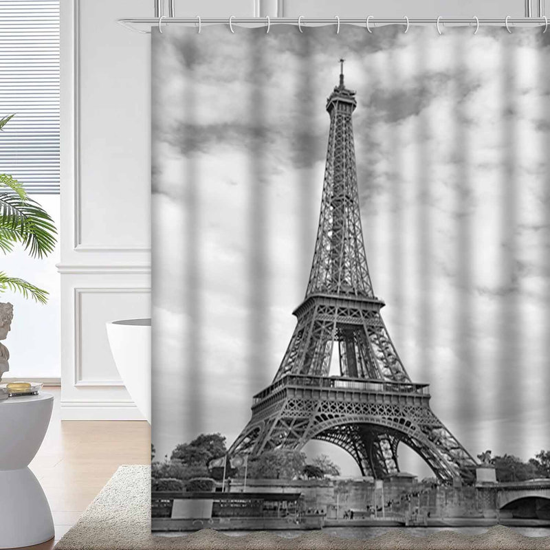 Rideau de douche gris avec 12 crochets Tour Eiffel Paris, L 72 po x l 72 po