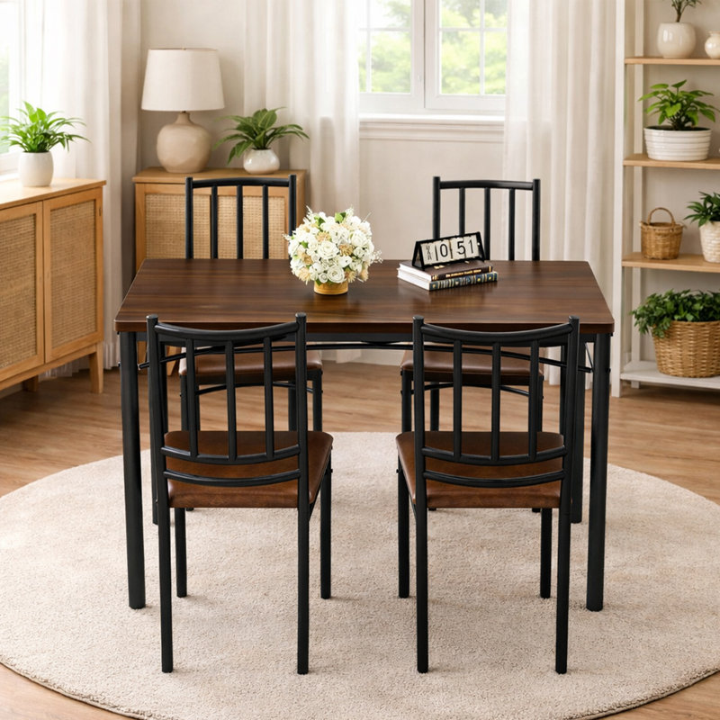Ensemble de table de salle à manger 5 pièces avec 4 chaises, Brun foncé / noir
