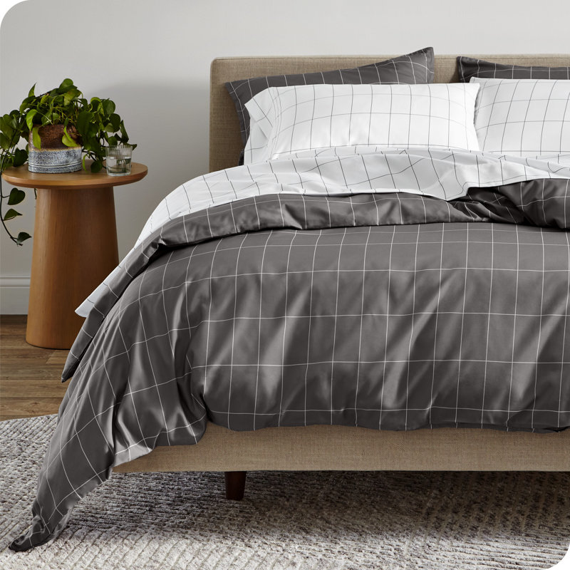 Grid Modern & Contemporary Duvet Cover, Oversized Queen Duvet Cover + 2 Standard Shams, Gray/White