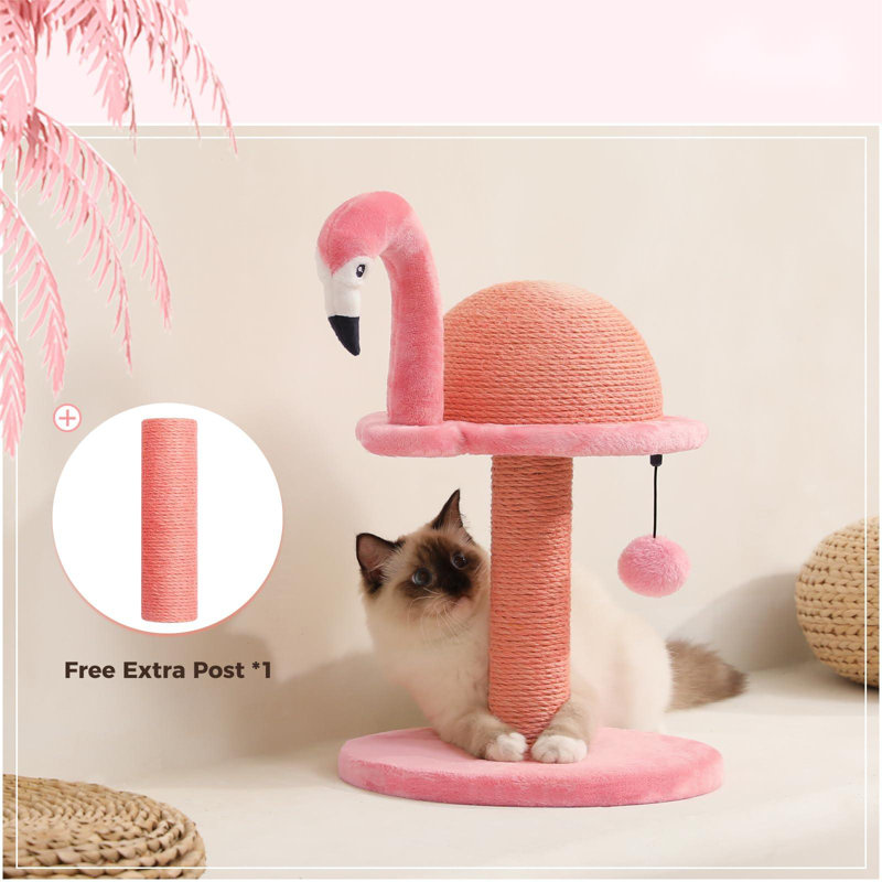 Cat Scratching Post, Pink Cat Scratcher Tree, Flamingos Natural Sisal Cat Scratch Post With Interactive Toy Ball And Extra Replacement Sisal Scratching Pole For Kittens And Small Cats,Pink