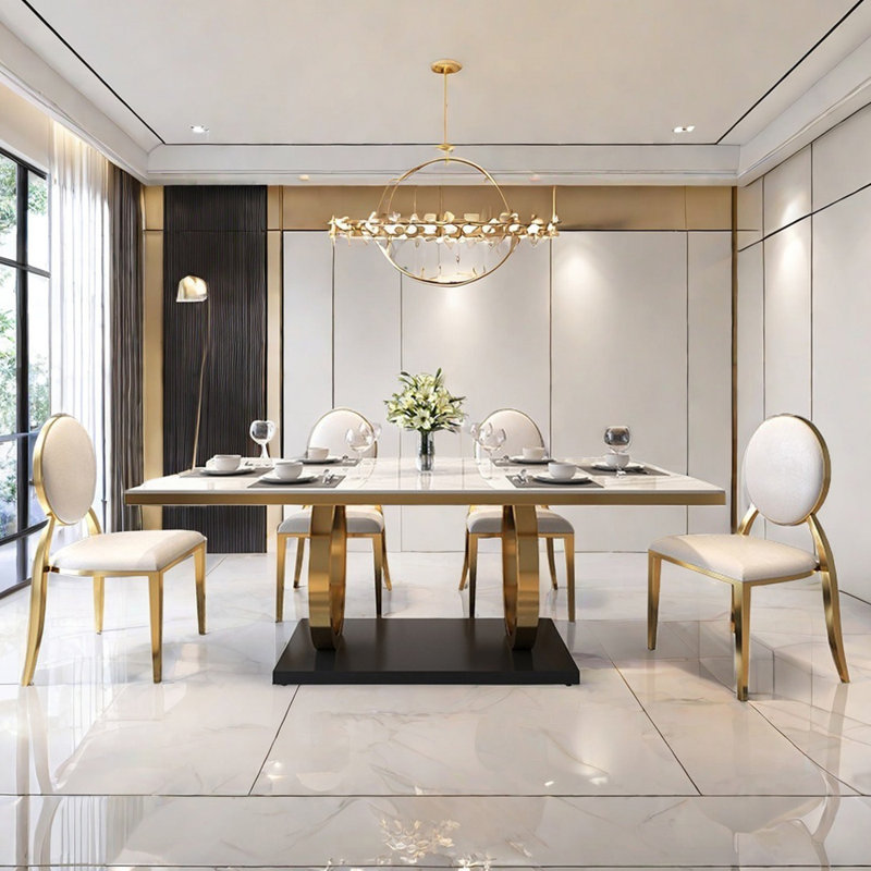 Light luxury rectangular home dining table sets, 29.5"H x 59"L x 31.5"W