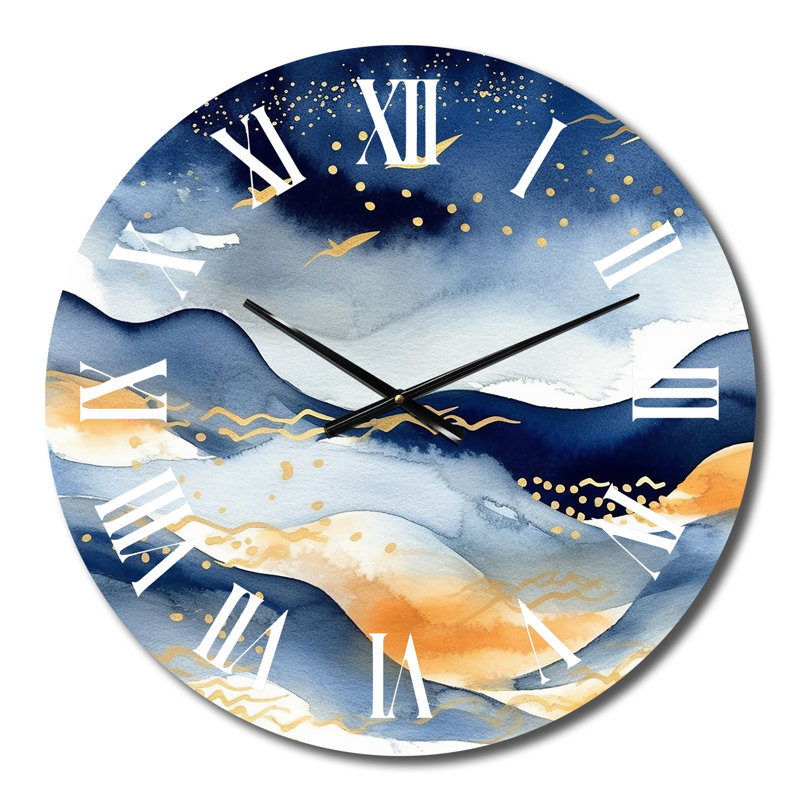 Horloge murale bleue foncé et dorée abstraite, Petit