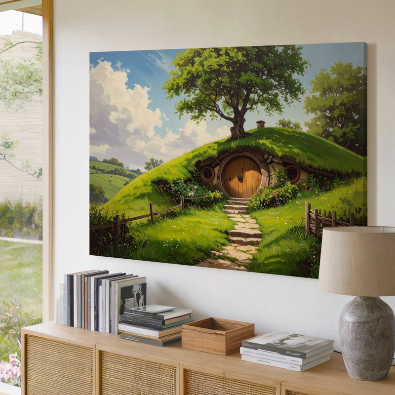 "Whimsical Hobbit Hill House", toile de fond de scène de jardin sur toile, H 18 po x l 24 po