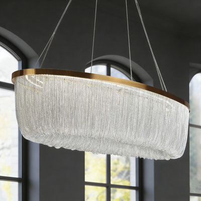 Achai 1-Light Gold Copper Finish LED Chandelier with Silver Chain Shade for Dining Room Kitchen Island
