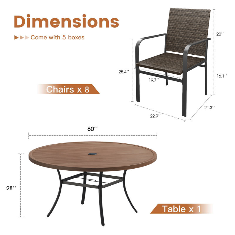 patio dining set, Brun