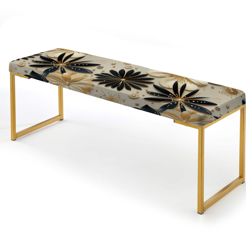Banc rembourré en marbre beige et champagne opulent Glam