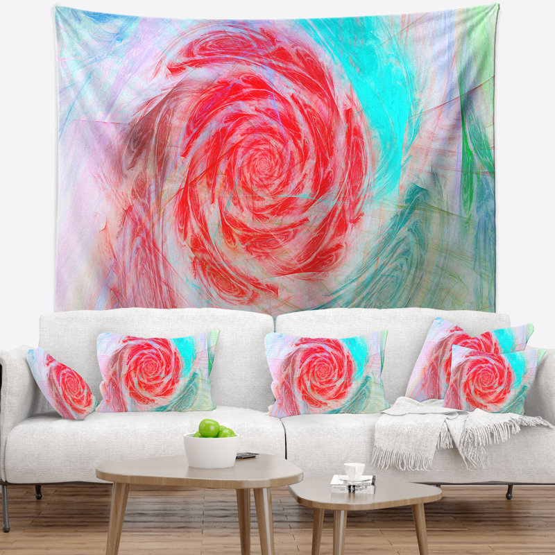 Tapisserie rose abstrait à motif floral, H 32 po x l 39 po