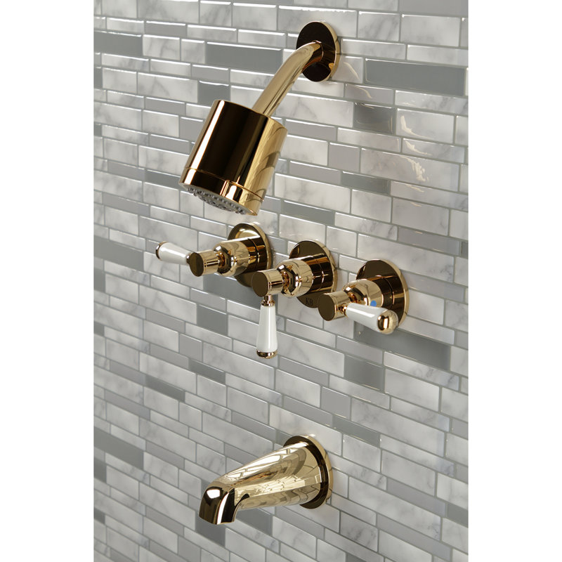 Kingston Brass Paris Triple-Handle Tub and Shower Faucet, Polished Brass