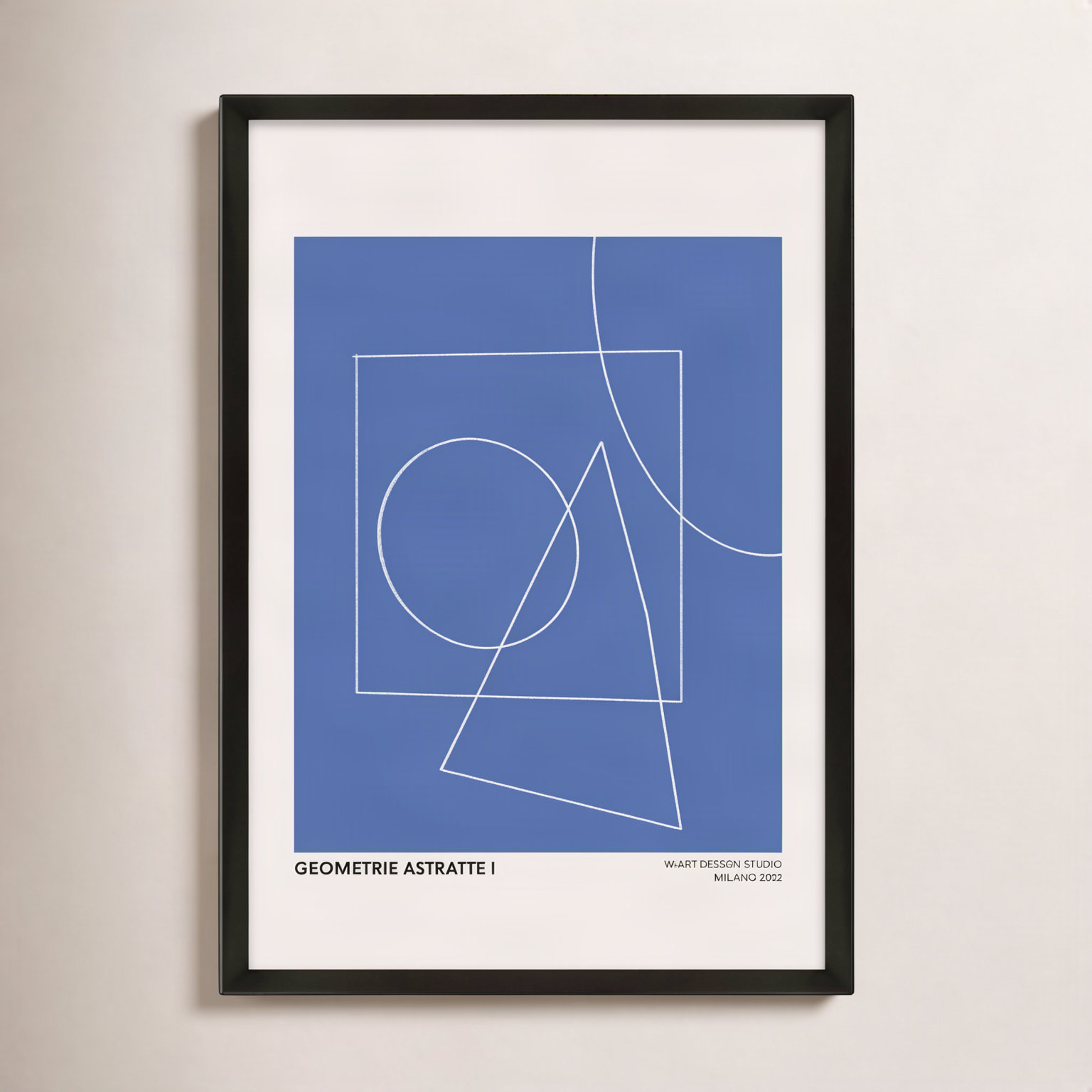 Caila "Geometric Abstraction in Blue" Print, 30" H x 21" W x 1.25"D, Black
