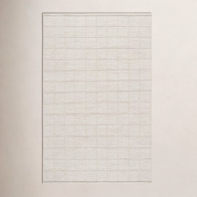 Beige Hand-Woven Geometric Wool Rug