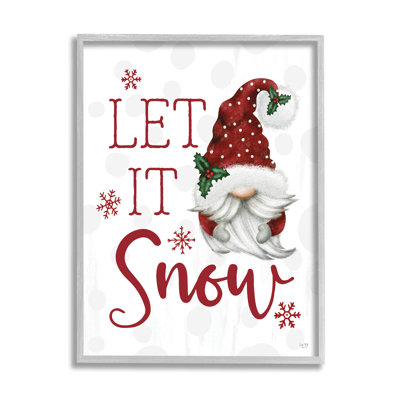 Let It Snow Winter Sentiment Red Snowflakes Gnome Black, estampe numérique encadrée, art texturé par Lux + Me Designs