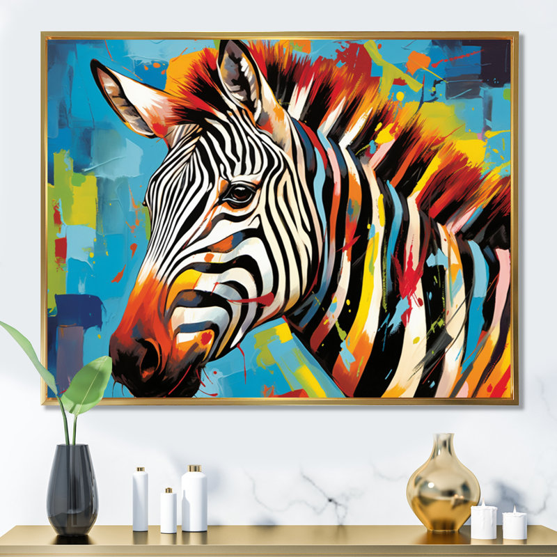 "Blue Orange Popart Zebra III", reproduction d'art sur toile, Or, H 24 po x l 32 po x P 1 po