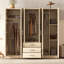 Armoire de rangement en bois à 6 portes avec grands tiroirs, fini naturel
