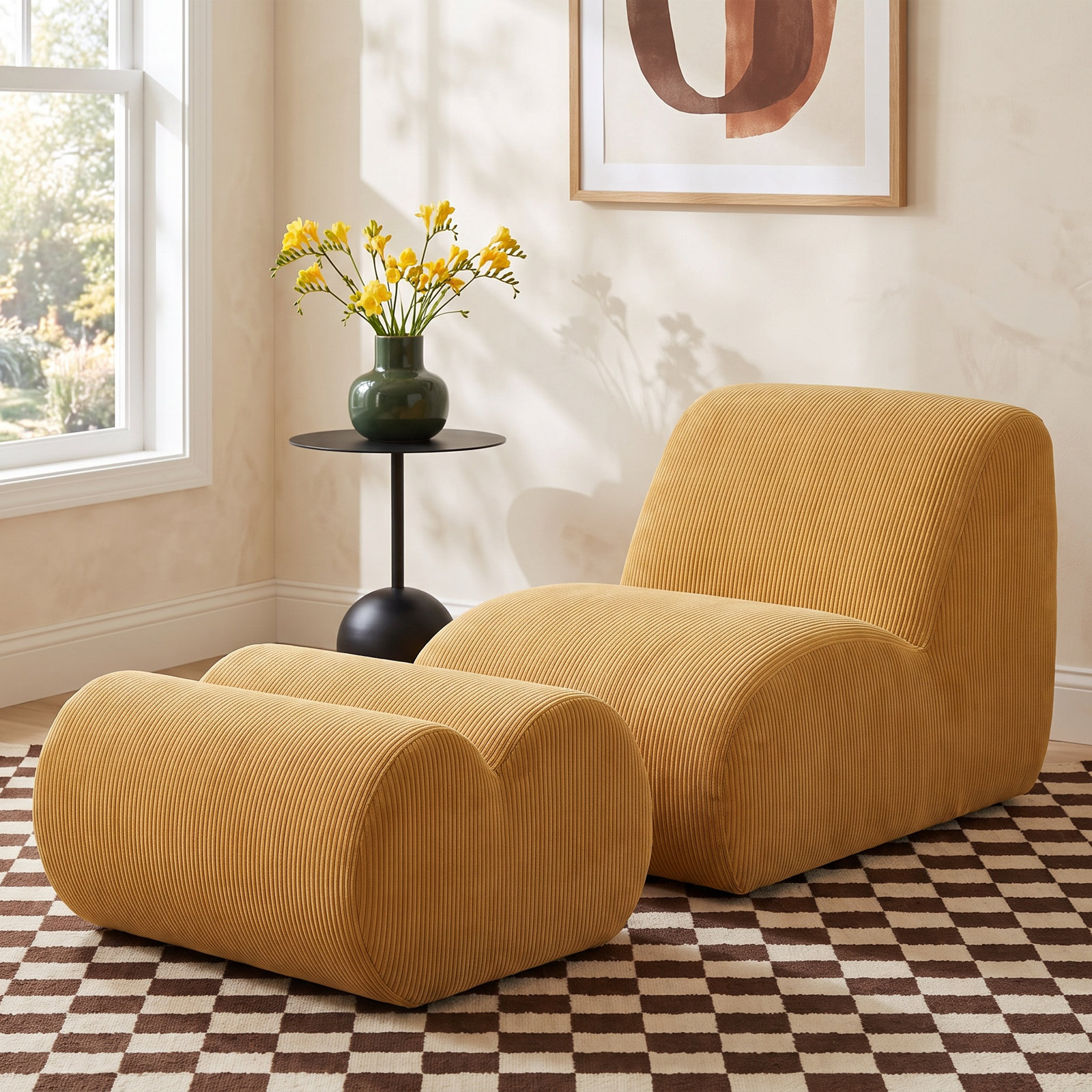 Sal Pine Slipper Chair with Ottoman