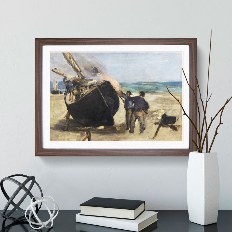 Tarring the Boat by Edouard Manet - Picture Frame Painting, Walnut, 27cm H x 36cm W x 2cm D