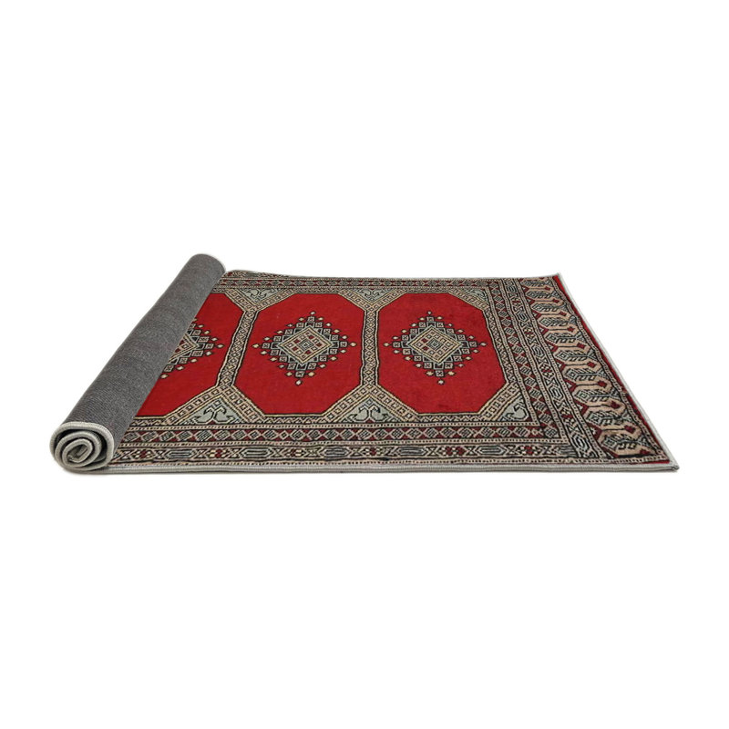 Tapis rouge/rose/brun traditionnel, Rond 5 pi