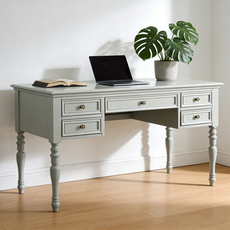 Bureau en bois d'hévéa avec 5 tiroirs spacieux
