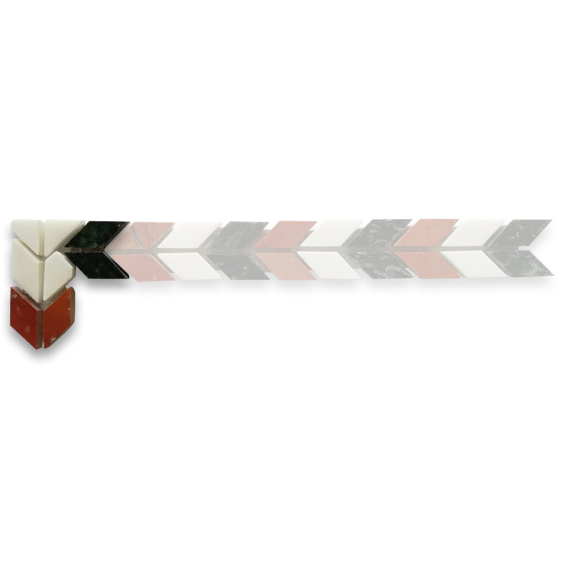 Carreau de mosaïque de mur en marbre 2,1 po x 2,3 po Arrow, Rouge / vert / beige