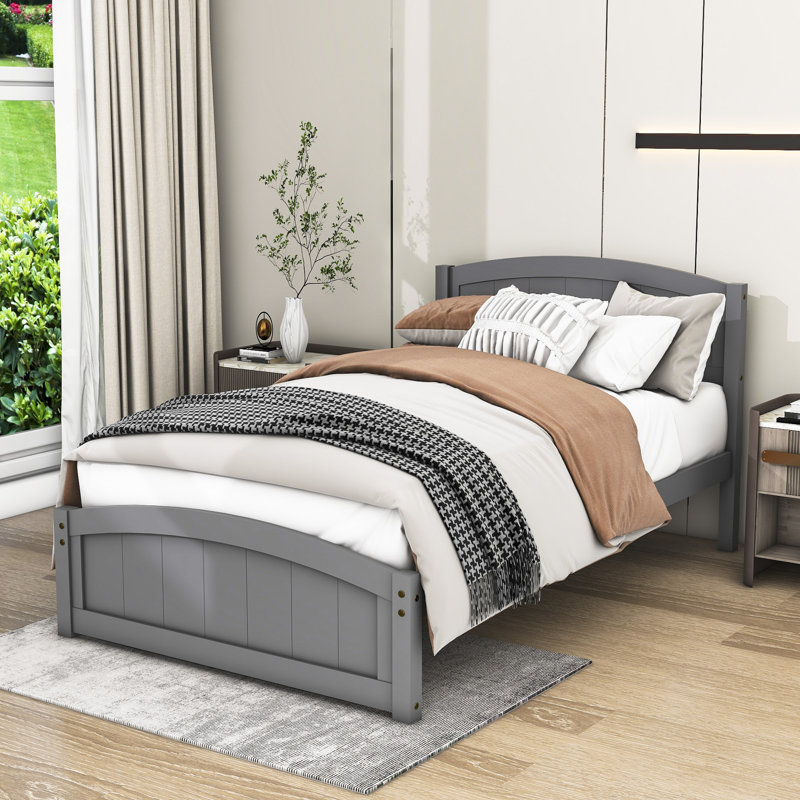  Lit plateforme simple en bois avec tête de lit Elvana, gris