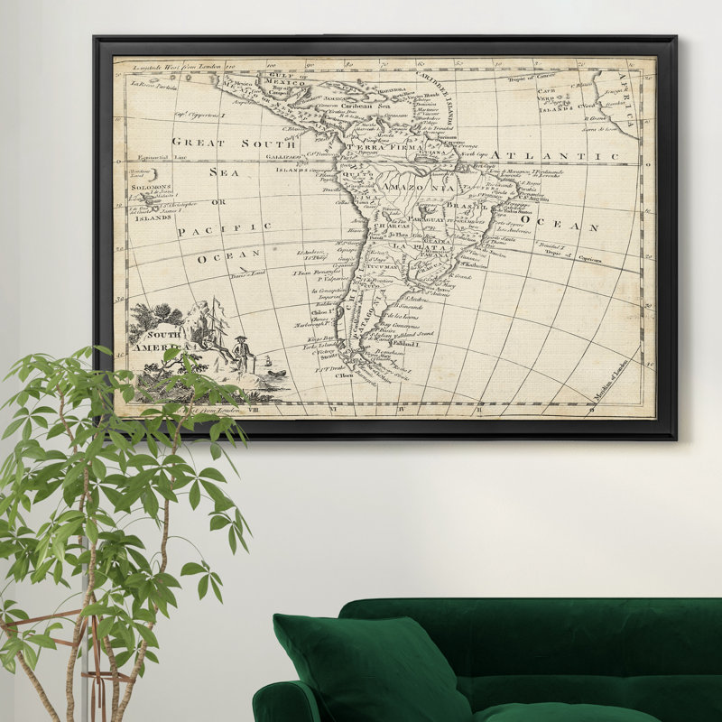Carte de l'Amérique du Sud - Cadre photo imprimé sur toile, H 30,5 po x l 42,5 po x P 1,5 po, Cadre noir