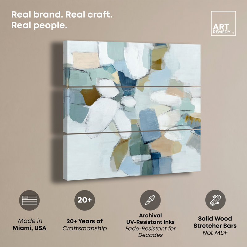 Ensemble de décoration murale sur toile « Horizon turquoise » couleur sauge par Art Remedy, châssis entoilé, 48 x 16 pouces