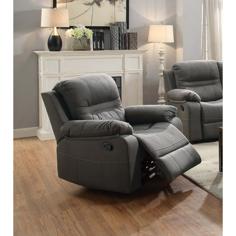 Contemporary Motion Recliner Chair 1Pc Glider Rocker Recliner Living Room Furniture Slate Blue Breathable Leatherette