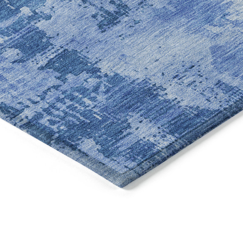 Navy Abstract Synthetic Washable Rectangular Rug 3' x 5'
