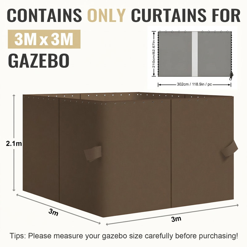 Gazebo Replacement Privacy Curtain, Brown, 3m x 3m