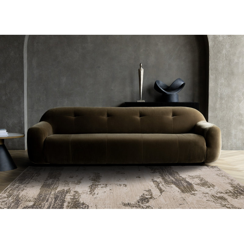 Tapis taupe abstrait à motif crème abstrait Olive, Rectangle 5 pi 3 po x 7 pi 5 po
