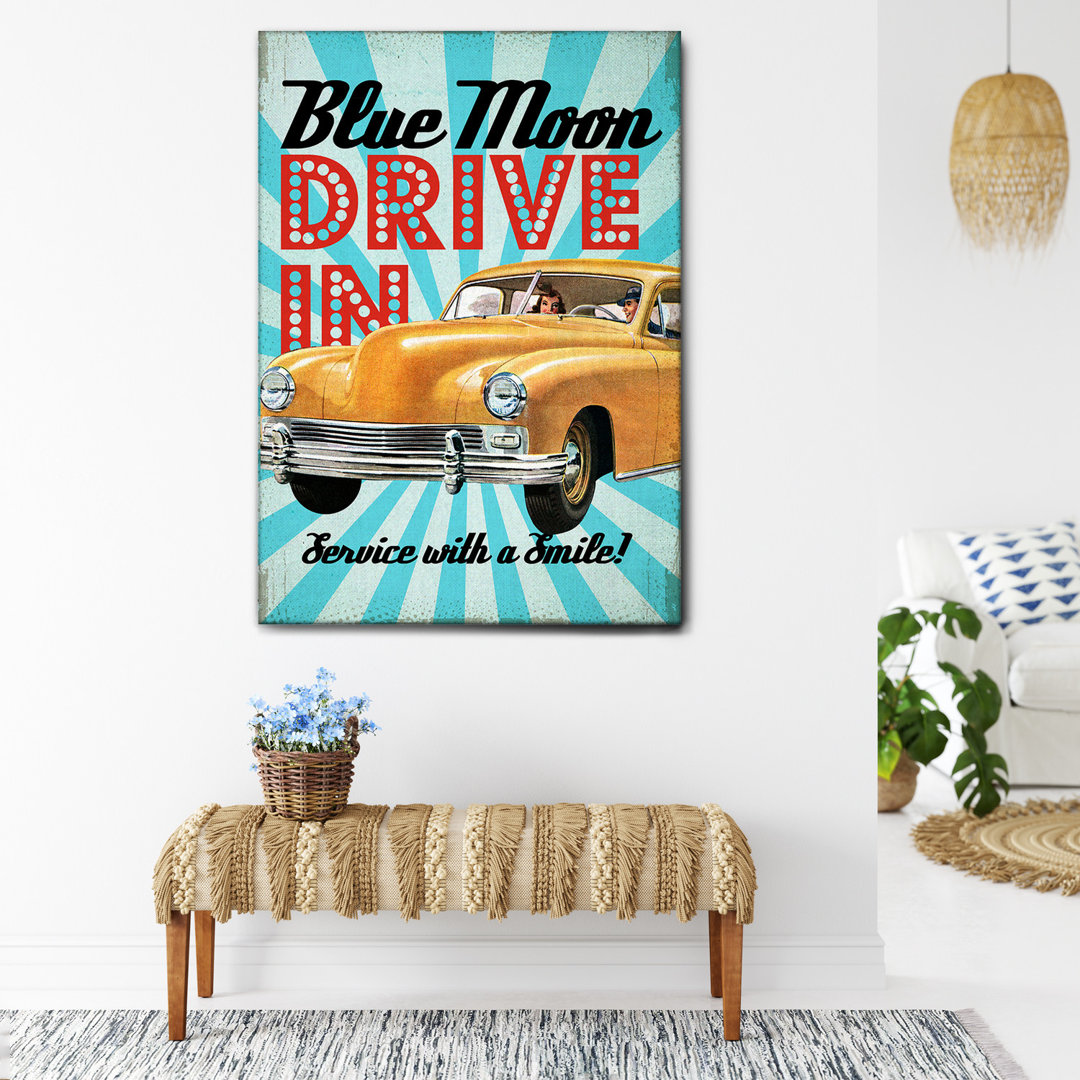 Happy Larry - Quadro - The Saturday Evening Post - Al Blue Moon Drive In - Tela Canvas - 100X140 - Pronto Da Appendere -...