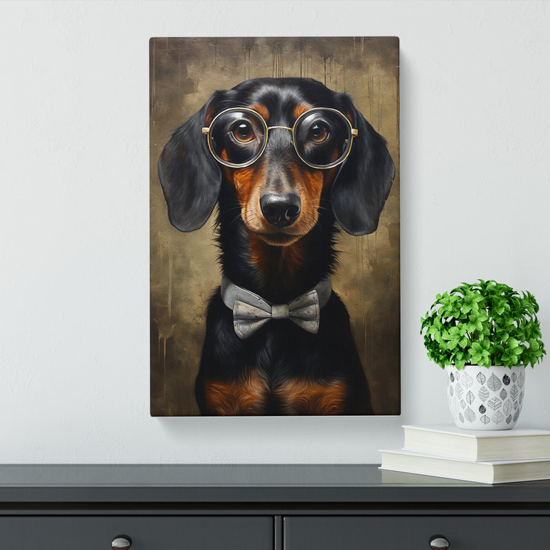 Dachshund with Glasses Painting - Wrapped Canvas, 50cm H x 35cm W x 3cm D