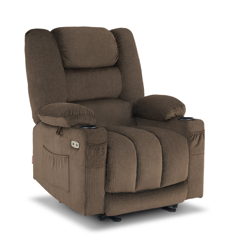 Power - Remote Recliner with Massage, Dark Brown Polyester Blend