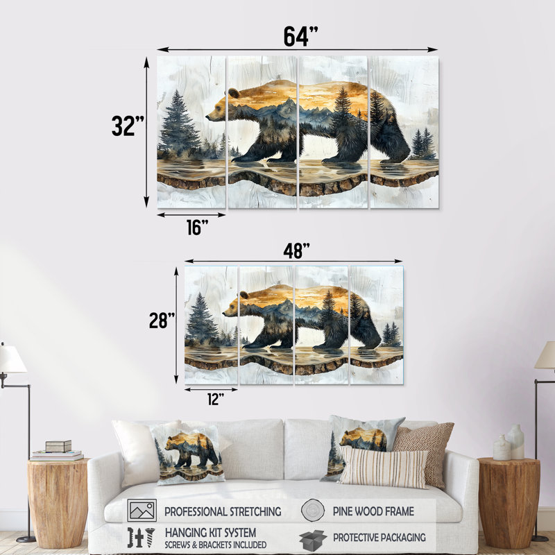 Double exposition ours dans le lac III - ours 2, décoration murale - art mural moderne, H 28 po x l 48 po